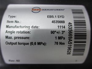 EBRO Armaturen DN 80 pneumatisch bediende vlinderklep